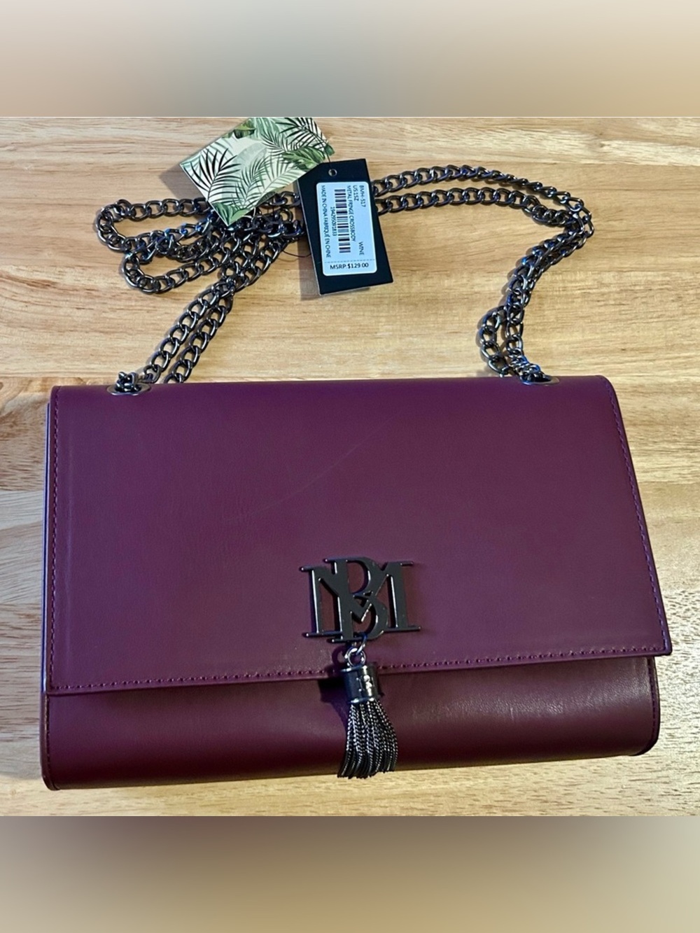 Badgley Mischka Monogram Tassel Crossbody - Wine Burgundy Red NWT